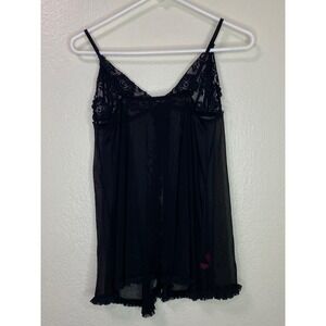 Madrag Black Sheer Mesh Lace Babydoll Chemise Lingerie Ruffle Trim Size Small